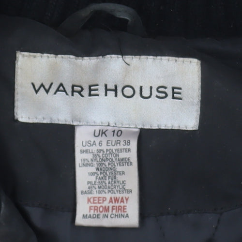 Warehouse Black Hooded Parka Coat Unisex Adults Size 38 Regular