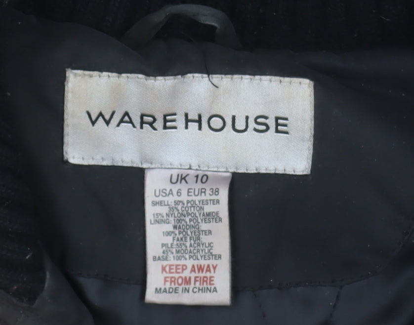 Warehouse Black Hooded Parka Coat Unisex Adults Size 38 Regular