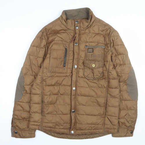 Duck and Cover Men's Brown L Puffer Jacket Nylon Stand Collar