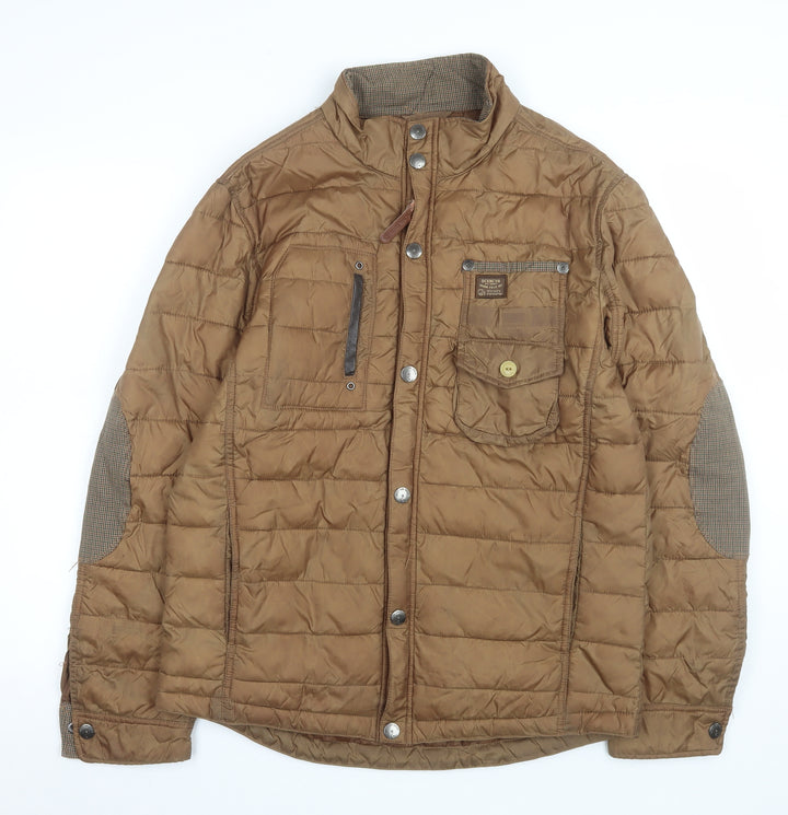 Duck and Cover Men's Brown L Puffer Jacket Nylon Stand Collar