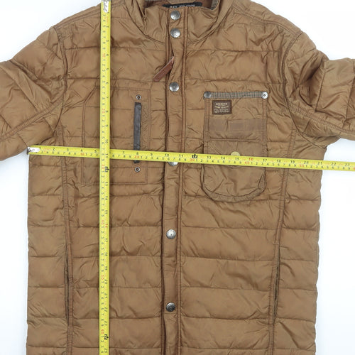 Duck and Cover Men's Brown L Puffer Jacket Nylon Stand Collar