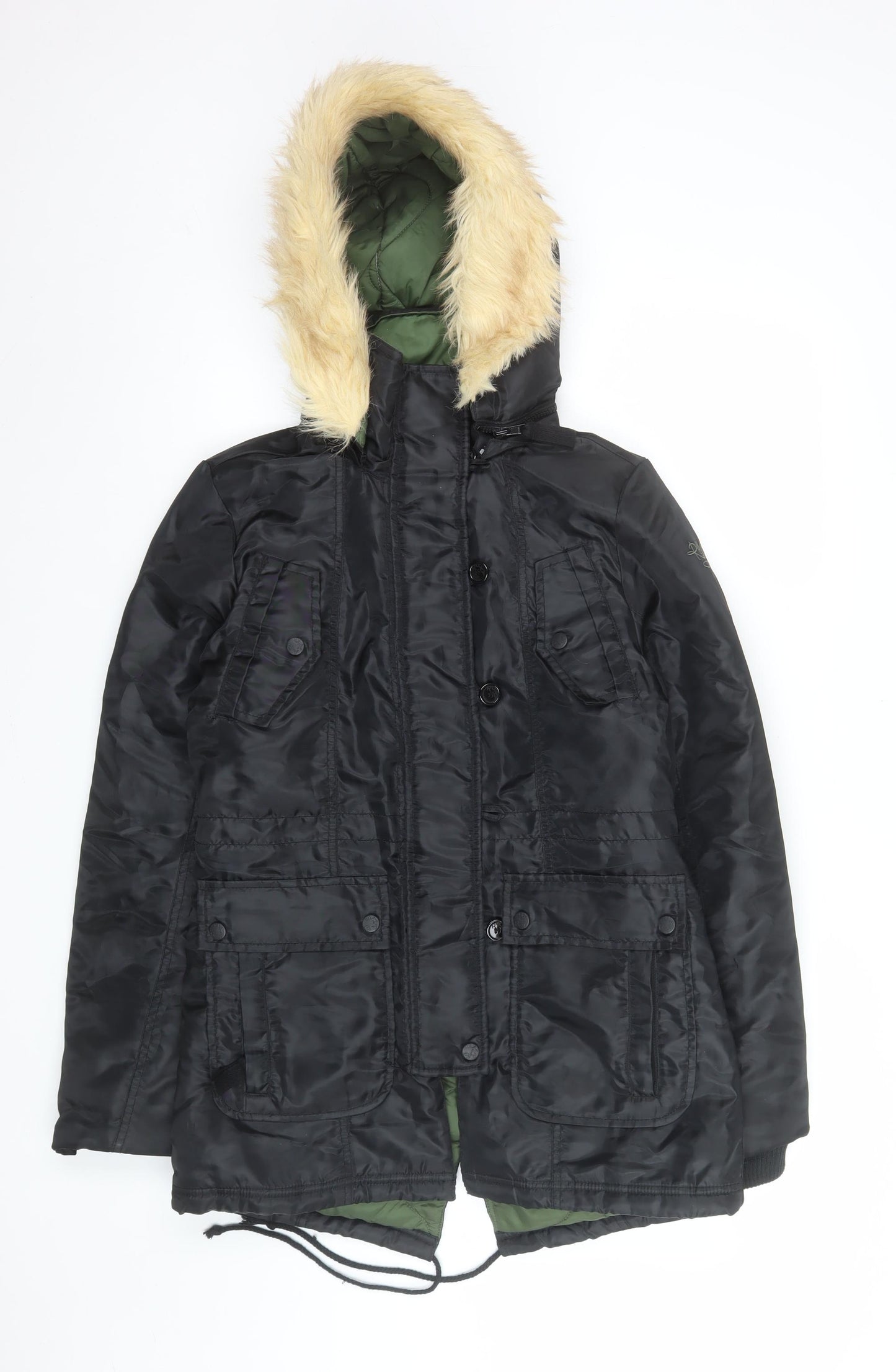 Roxy Women’s Black Summit Parka Coat S Faux Fur Hooded Winter Jacket