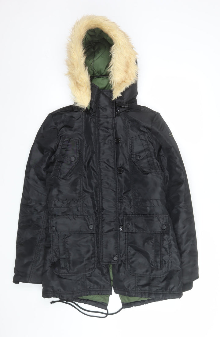 Roxy Women’s Black Summit Parka Coat S Faux Fur Hooded Winter Jacket
