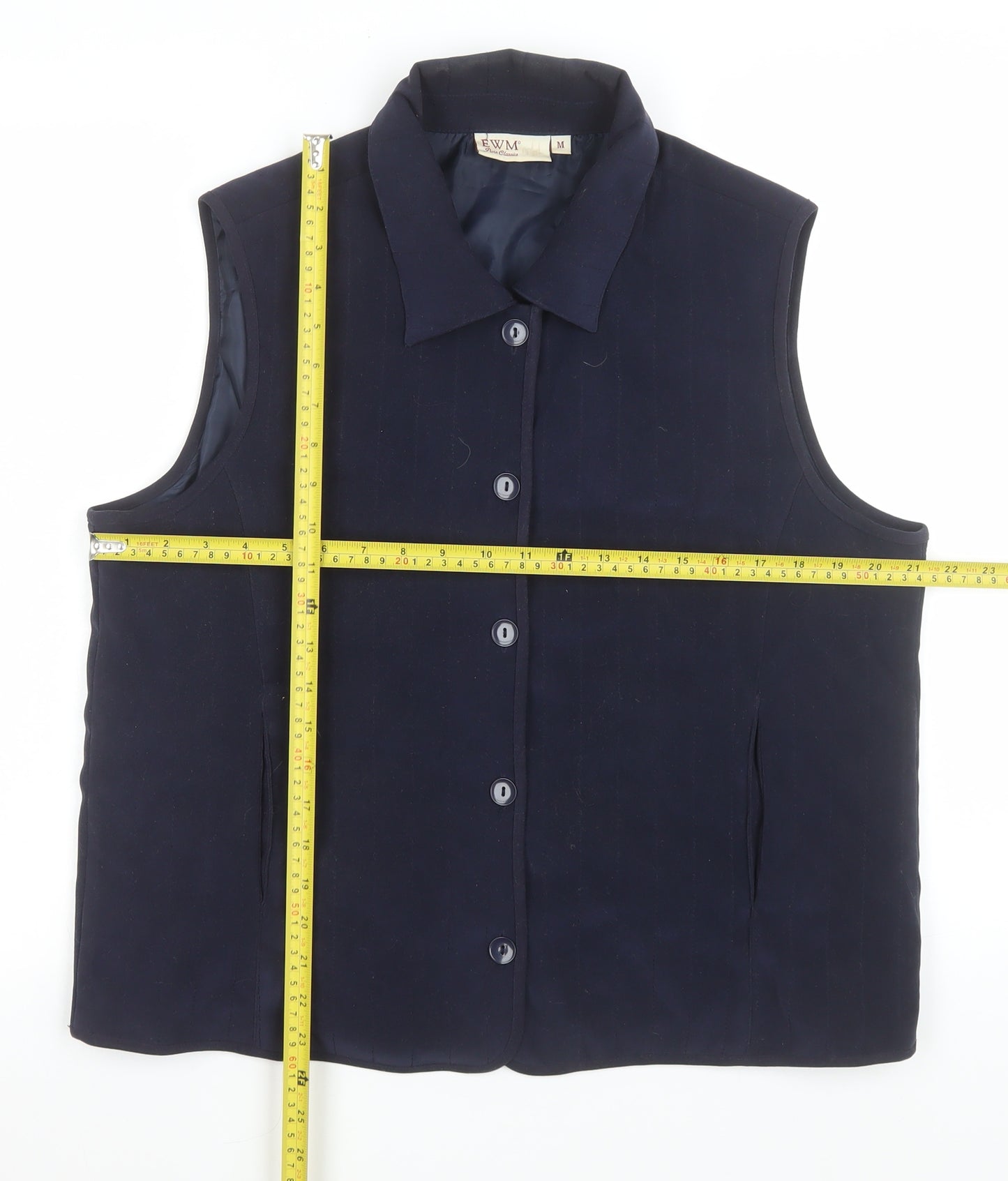 EWM Women's Blue Lined Button Waistcoat Bodywarmer Size M