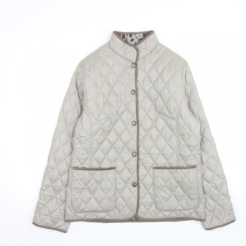 Lebek Womens Beige Quilted Mid-Length Jacket Size 14
