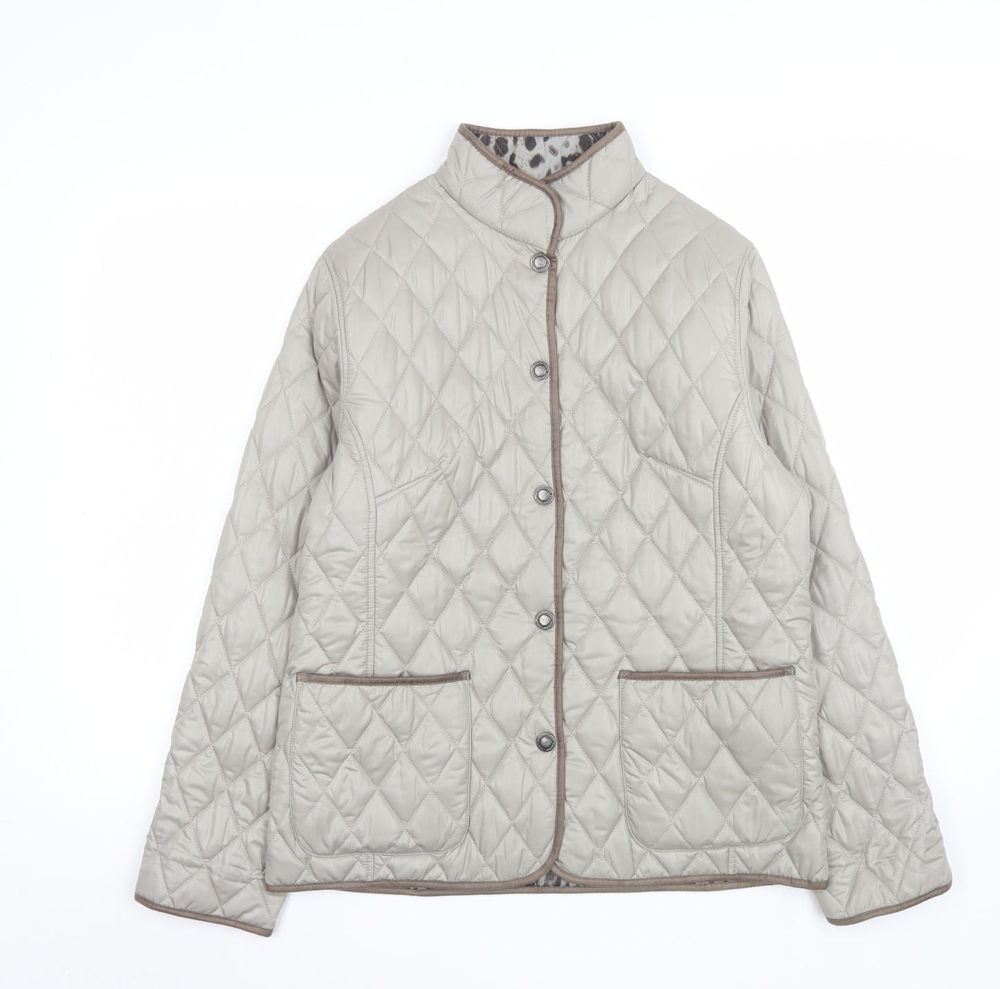 Lebek Womens Beige Quilted Mid-Length Jacket Size 14