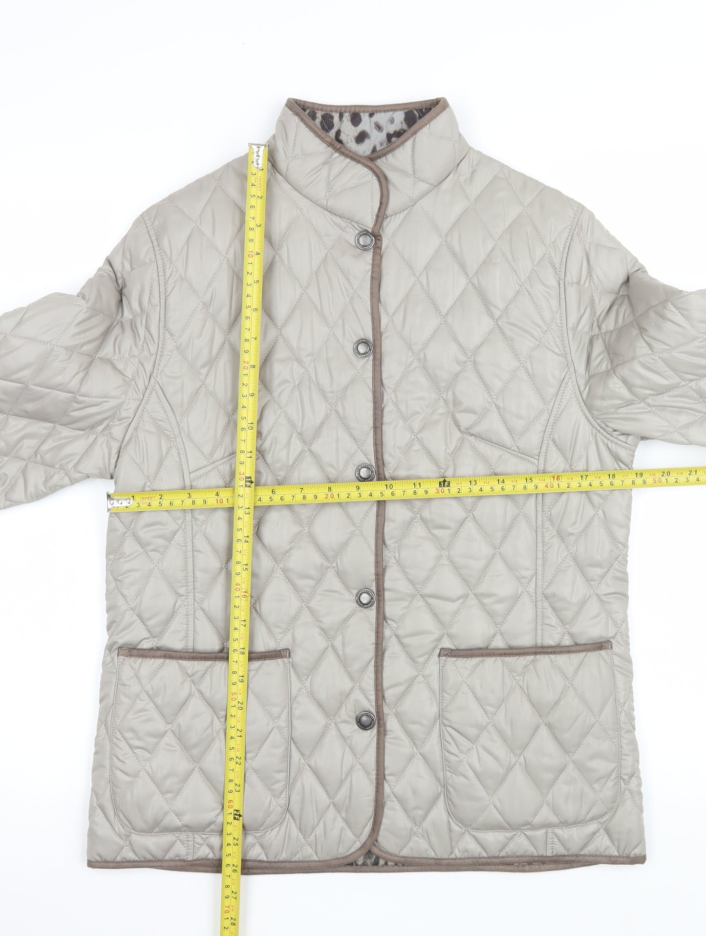 Lebek Womens Beige Quilted Mid-Length Jacket Size 14