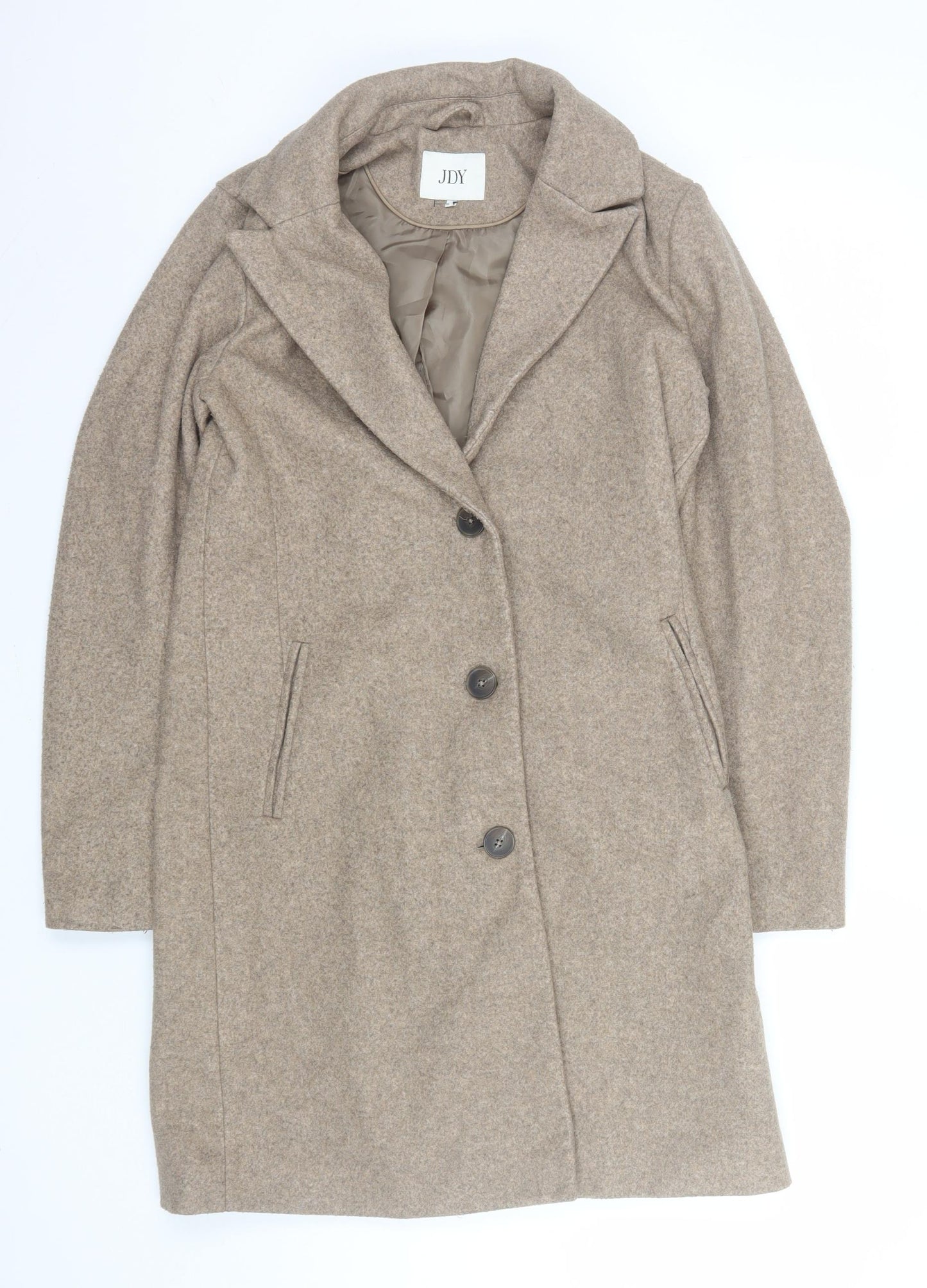 JDY Women's Beige Polyester Mid-Length Overcoat XS