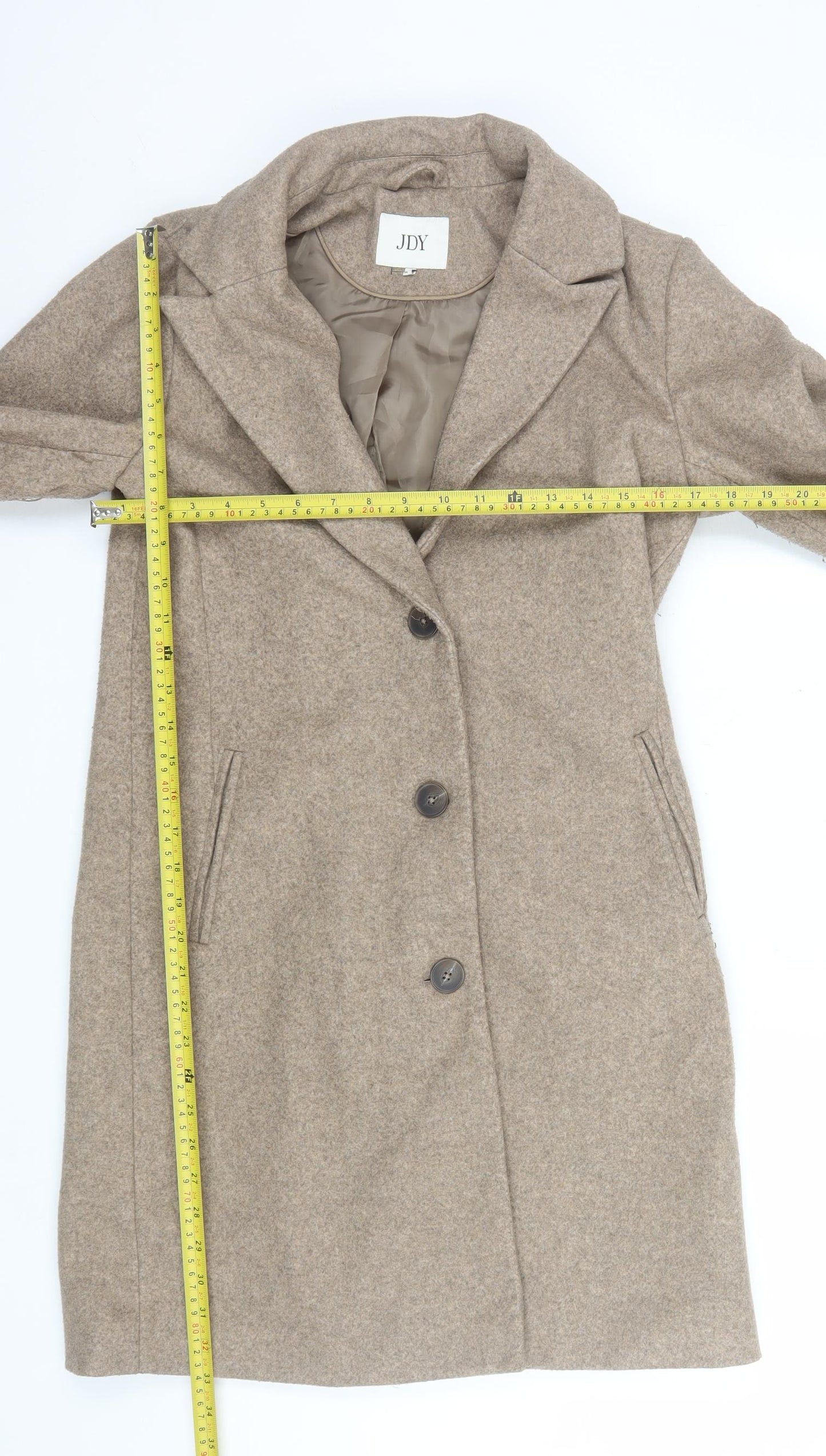 JDY Women's Beige Polyester Mid-Length Overcoat XS