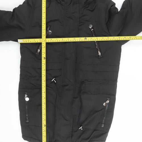 Z Design Women's Black Padded Parka Jacket with Faux Fur Hood Size S