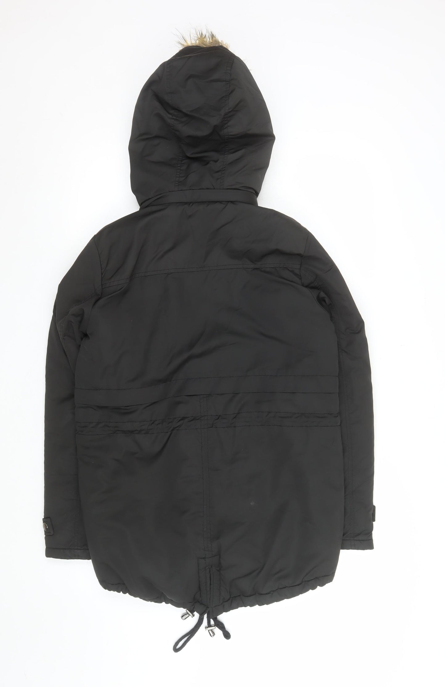 Z Design Women's Black Padded Parka Jacket with Faux Fur Hood Size S