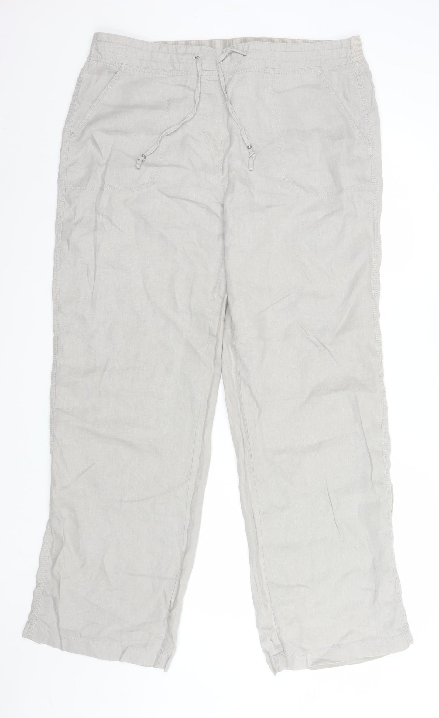 Marks and Spencer Women’s Beige Linen Drawstring Trousers UK 16 Tall