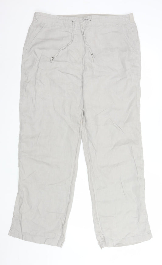 Marks and Spencer Women’s Beige Linen Drawstring Trousers UK 16 Tall