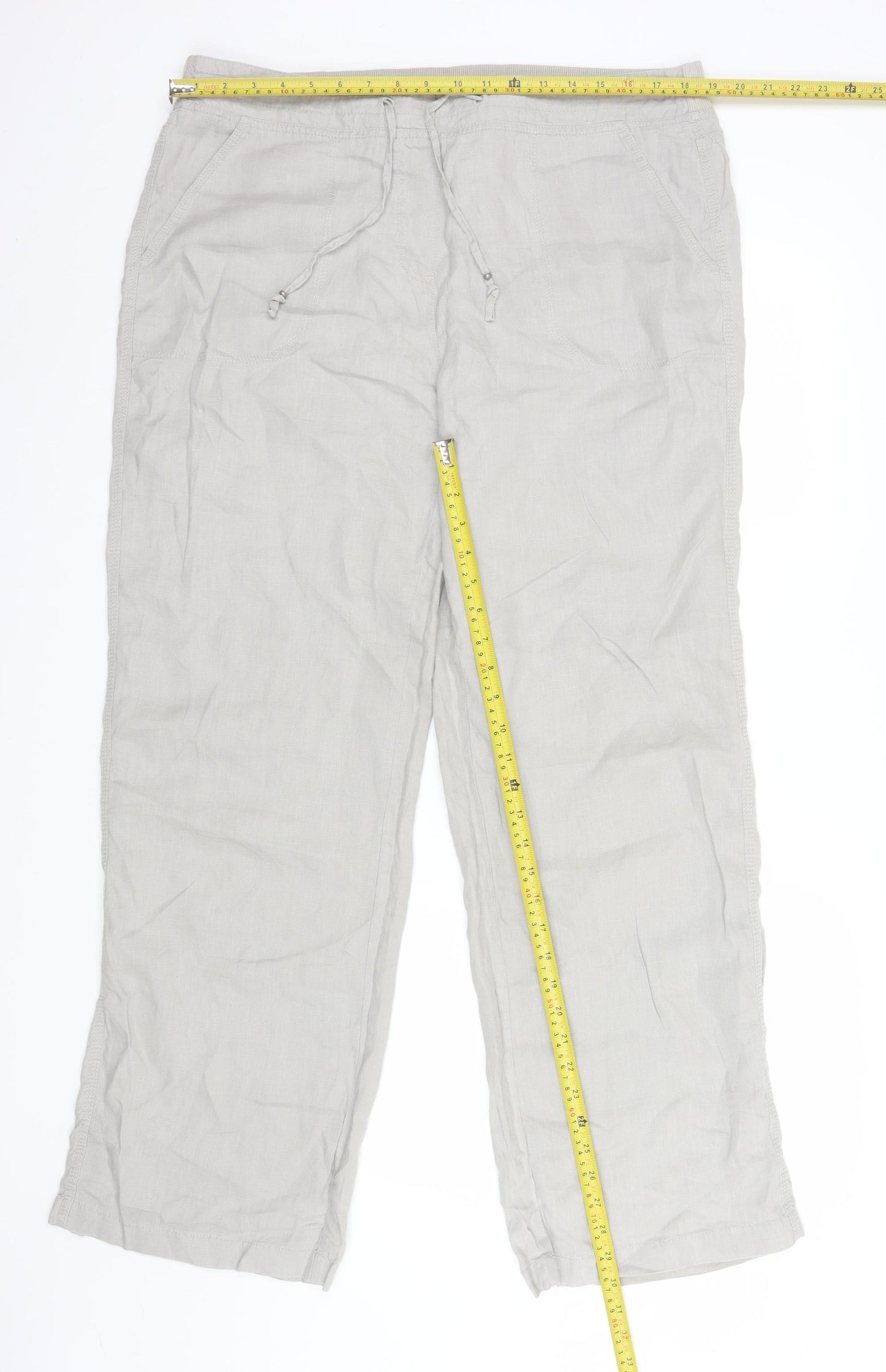 Marks and Spencer Women’s Beige Linen Drawstring Trousers UK 16 Tall