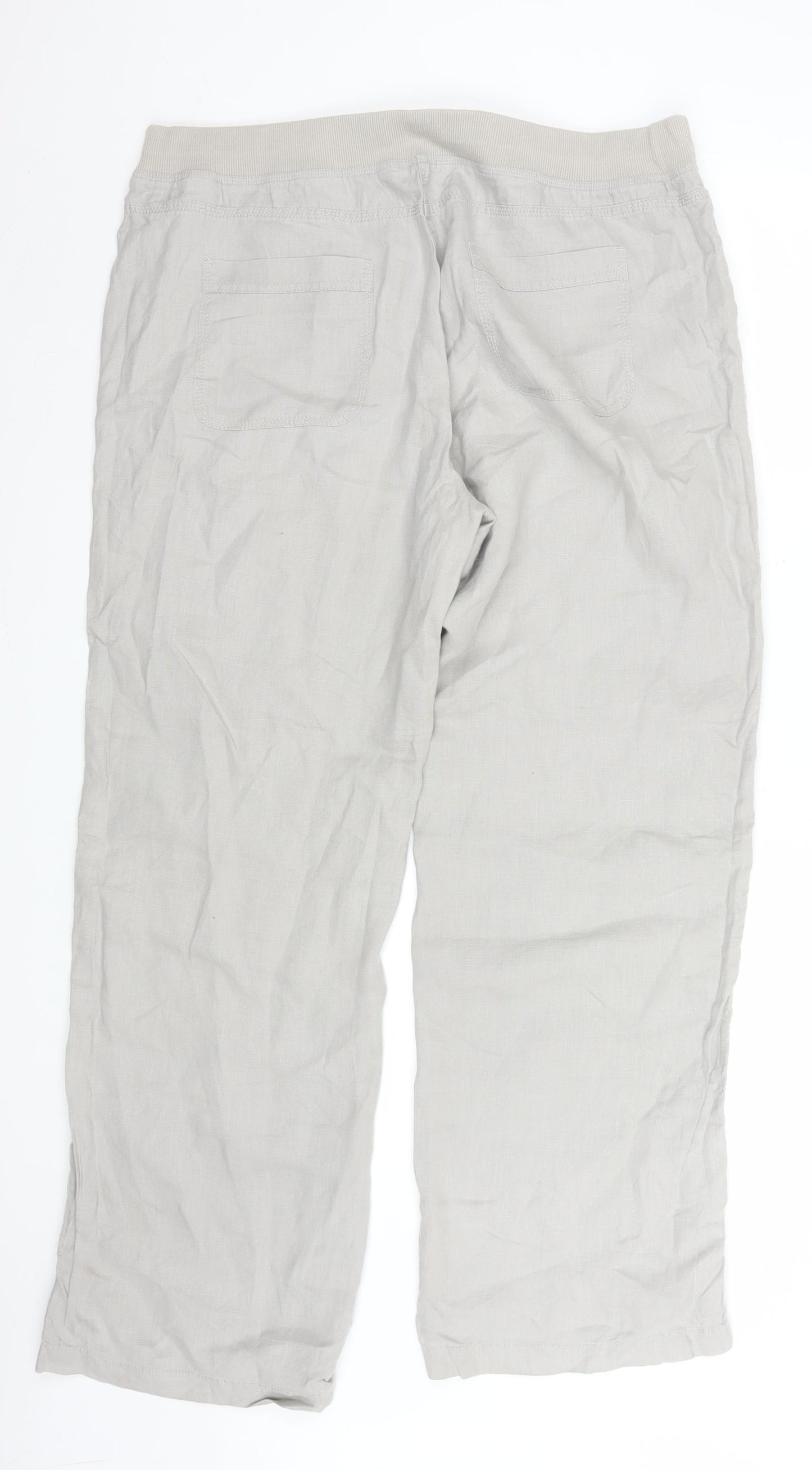 Marks and Spencer Women’s Beige Linen Drawstring Trousers UK 16 Tall