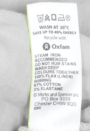 Marks and Spencer Women’s Beige Linen Drawstring Trousers UK 16 Tall