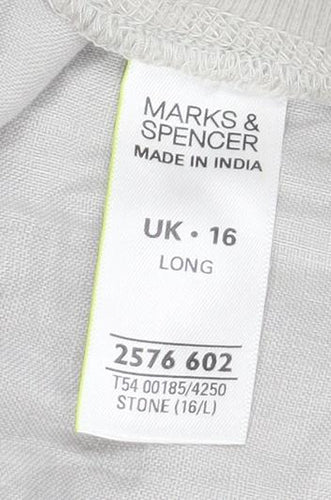 Marks and Spencer Women’s Beige Linen Drawstring Trousers UK 16 Tall