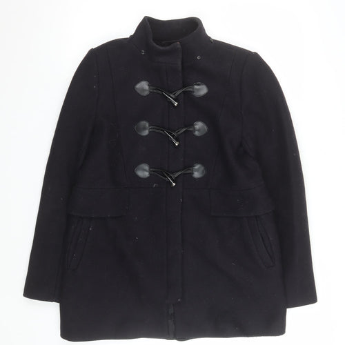 Zara Woman Black Toggle Duffle Coat Women Size 12 Wool Look