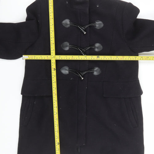 Zara Woman Black Toggle Duffle Coat Women Size 12 Wool Look