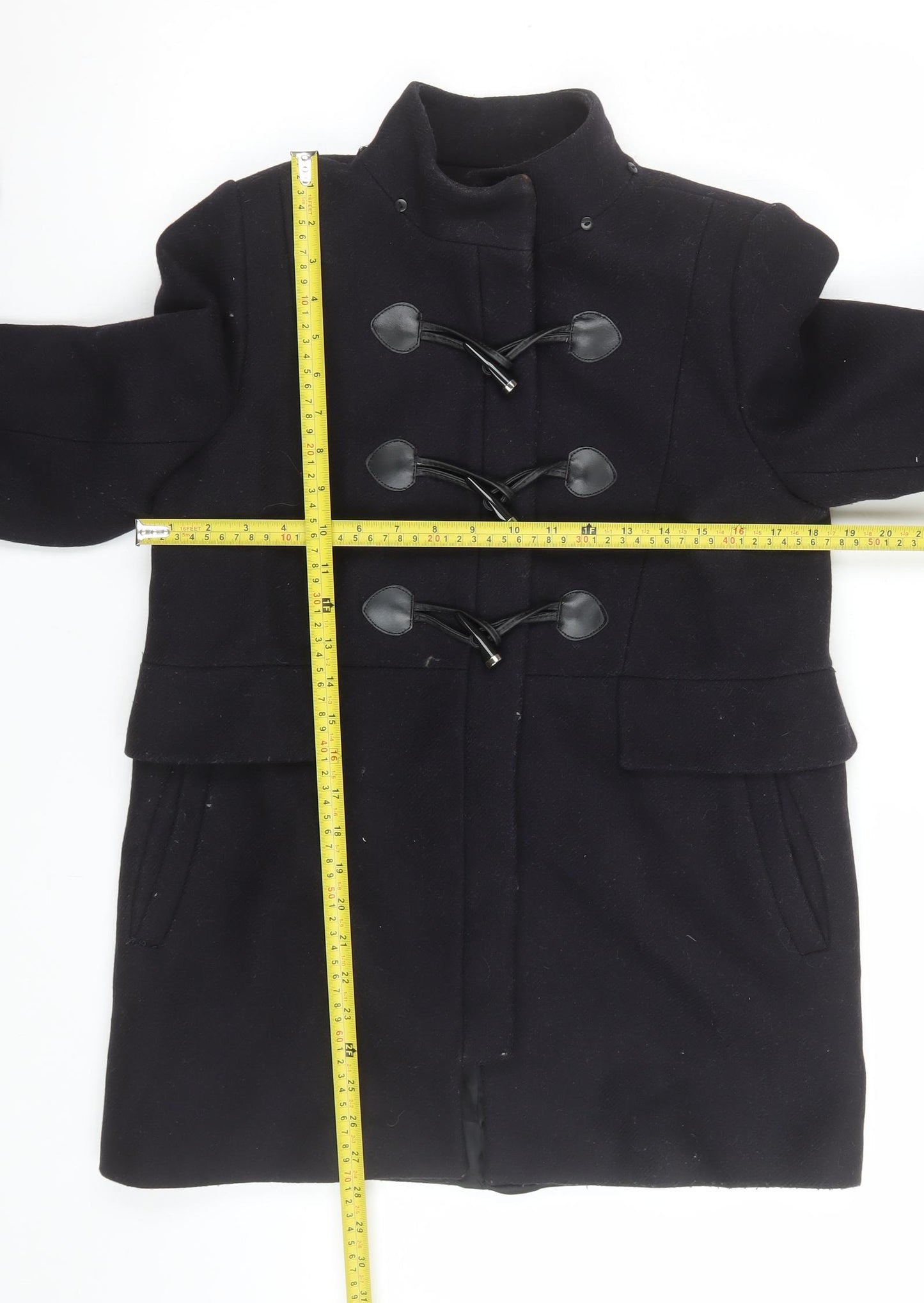 Zara Woman Black Toggle Duffle Coat Women Size 12 Wool Look