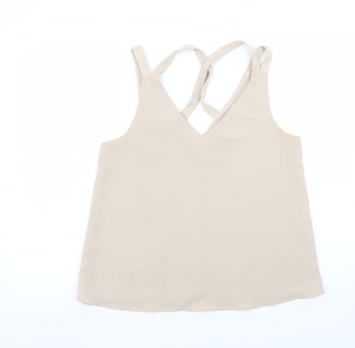River Island Women Beige V-Neck Camisole Tank Top Size 10