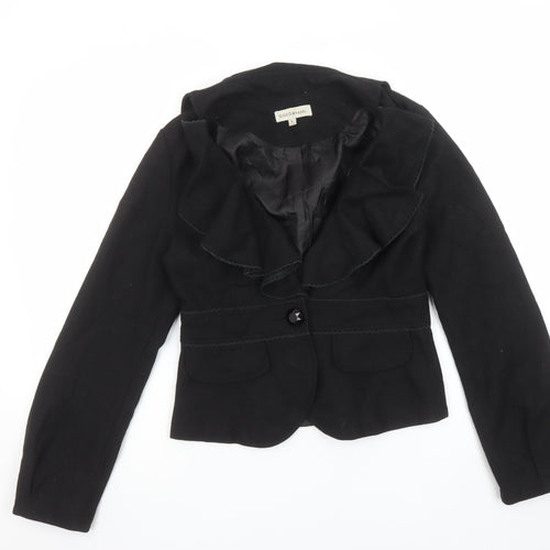 COCO & Tashi Women's Black Wool Blend Ruffle Blazer Jacket L