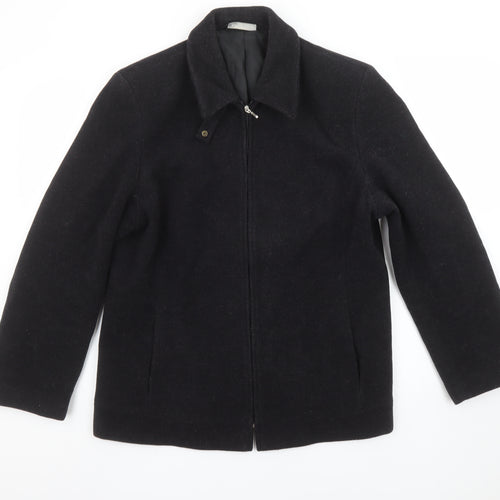 BHS Women Black Wool Blend Full Zip Collared Mid Length Jacket Size 16