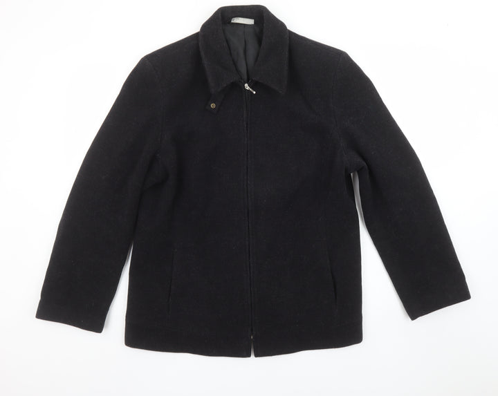 BHS Women Black Wool Blend Full Zip Collared Mid Length Jacket Size 16
