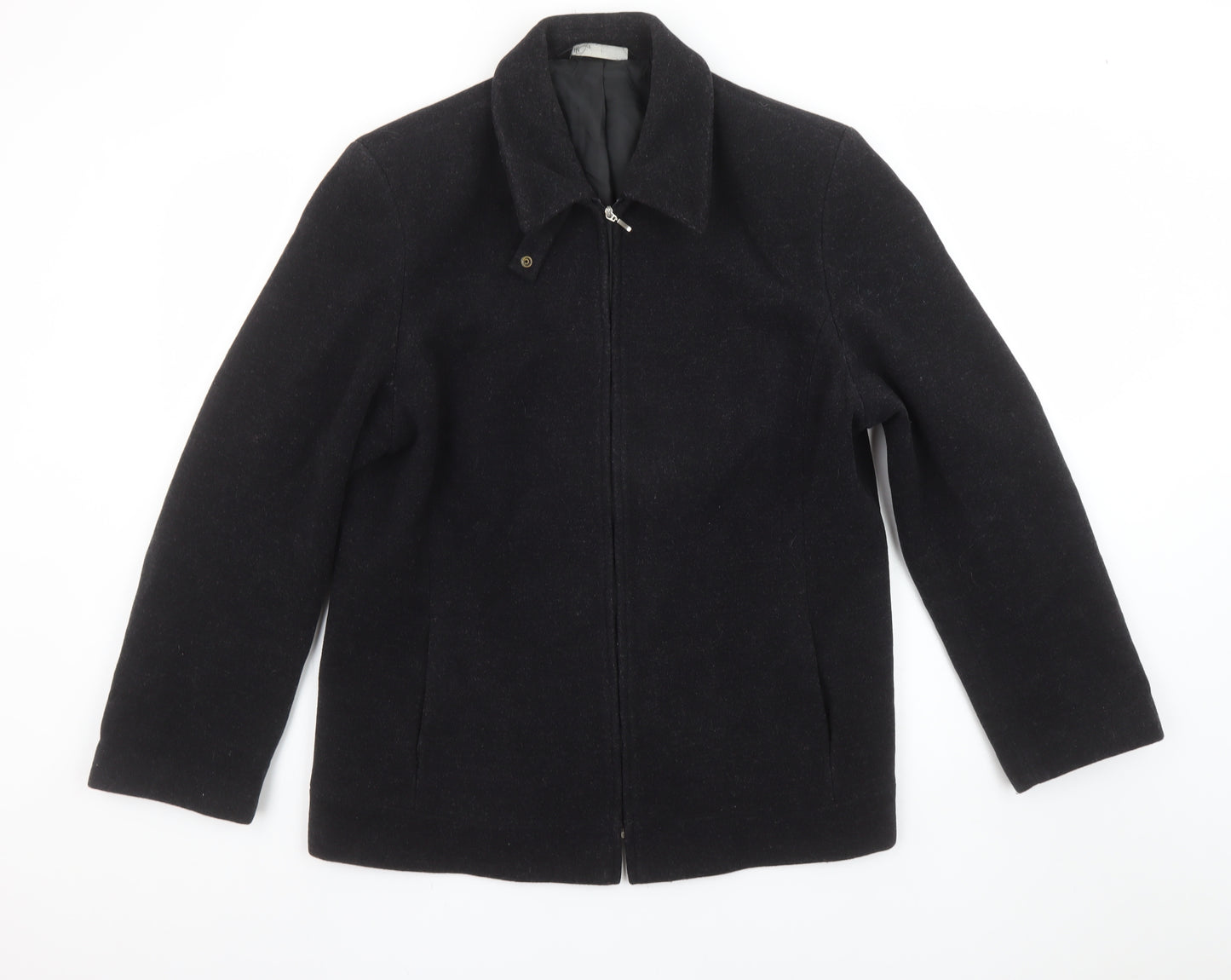 BHS Women Black Wool Blend Full Zip Collared Mid Length Jacket Size 16