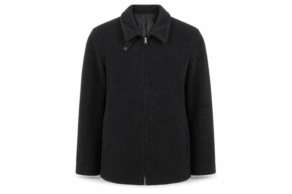 Front view of BHS Women Black Wool Blend Full Zip Collared Mid Length Jacket, size 16