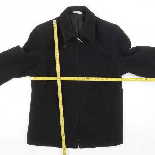 BHS Women Black Wool Blend Full Zip Collared Mid Length Jacket Size 16