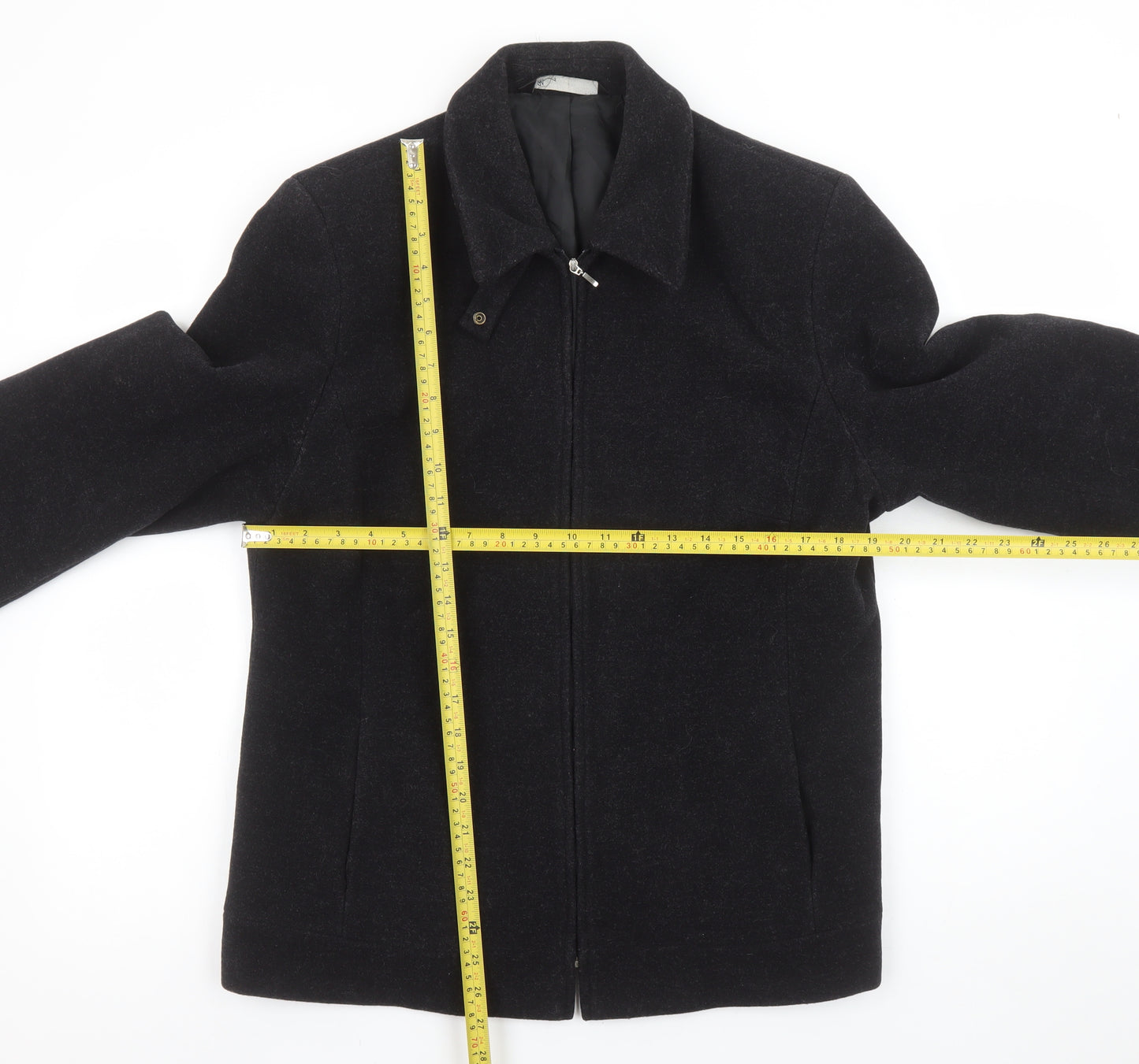 BHS Women Black Wool Blend Full Zip Collared Mid Length Jacket Size 16