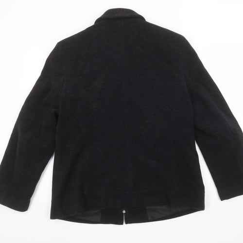 BHS Women Black Wool Blend Full Zip Collared Mid Length Jacket Size 16