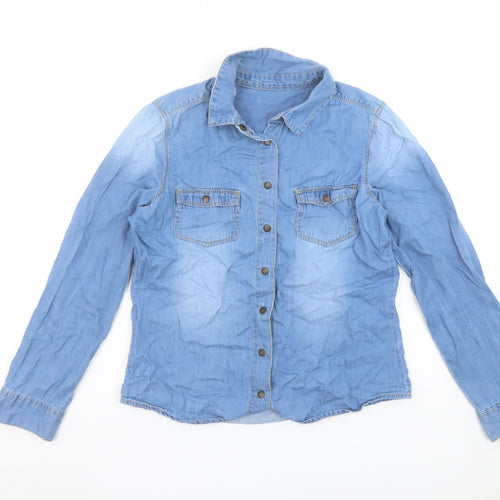 St Bernard Women’s Blue Denim Button-Up Shirt Size 8 Long Sleeve