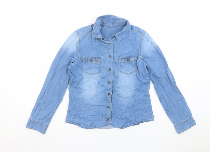 St Bernard Women’s Blue Denim Button-Up Shirt Size 8 Long Sleeve