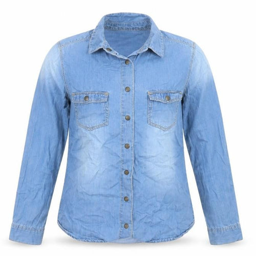 St Bernard Women’s Blue Denim Button-Up Shirt Size 8 Long Sleeve