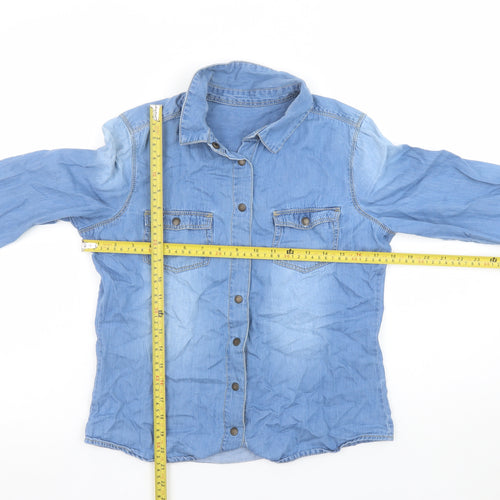 St Bernard Women’s Blue Denim Button-Up Shirt Size 8 Long Sleeve