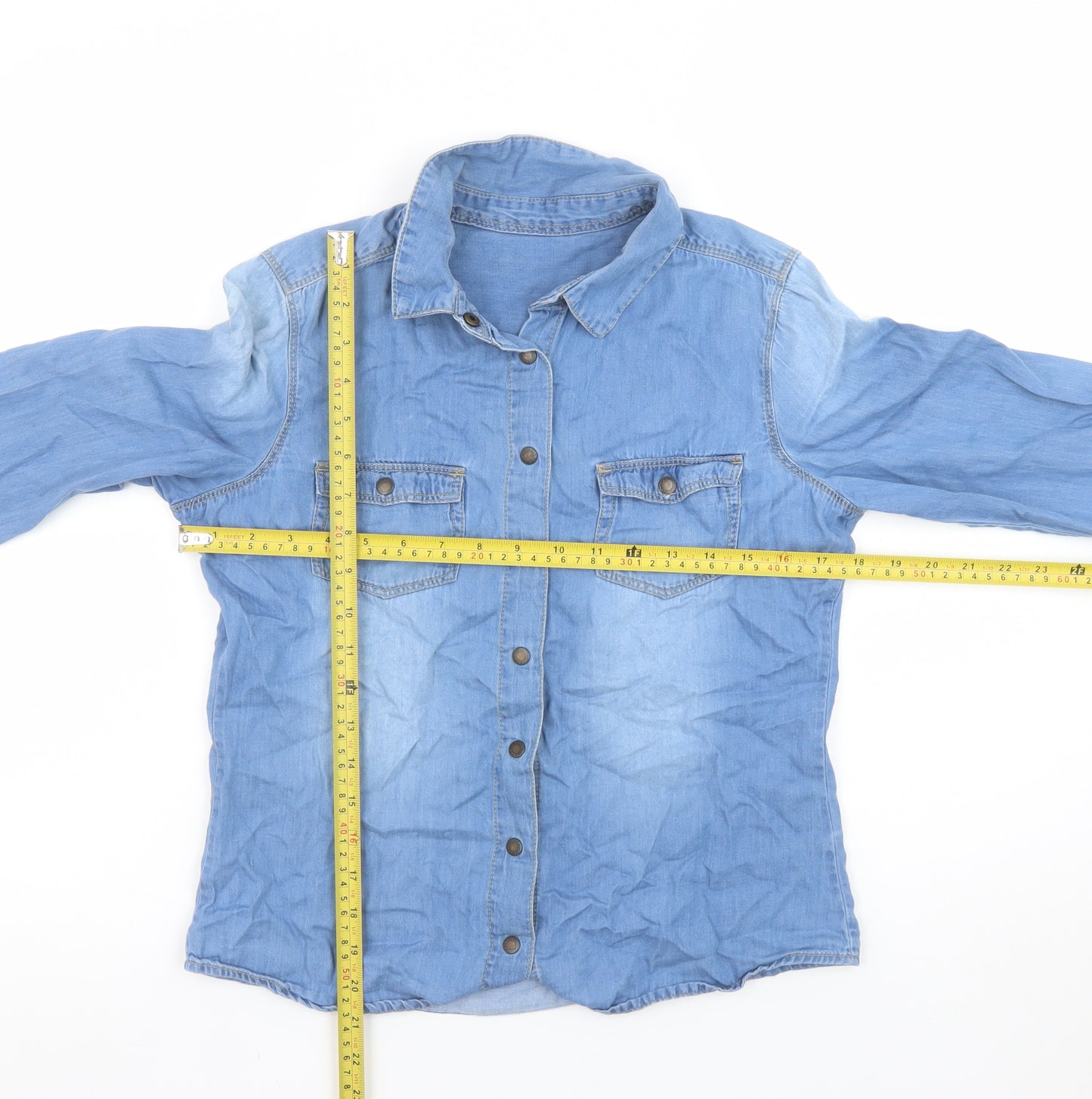 St Bernard Women’s Blue Denim Button-Up Shirt Size 8 Long Sleeve
