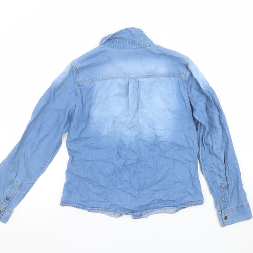 St Bernard Women’s Blue Denim Button-Up Shirt Size 8 Long Sleeve