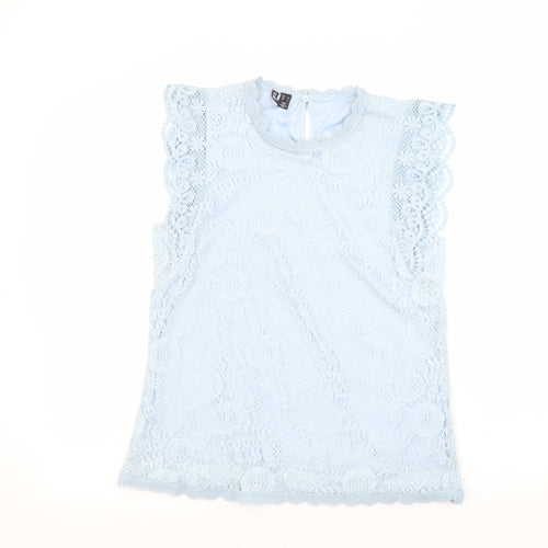 Pieces Women Blue Lace High Neck Sleeveless Blouse Size S