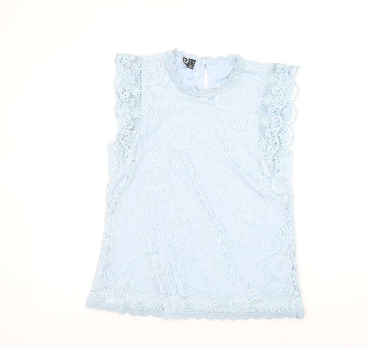 Pieces Women Blue Lace High Neck Sleeveless Blouse Size S