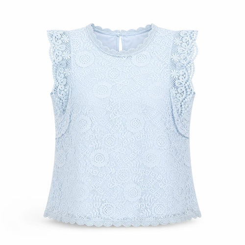Pieces Women Blue Lace High Neck Sleeveless Blouse Size S