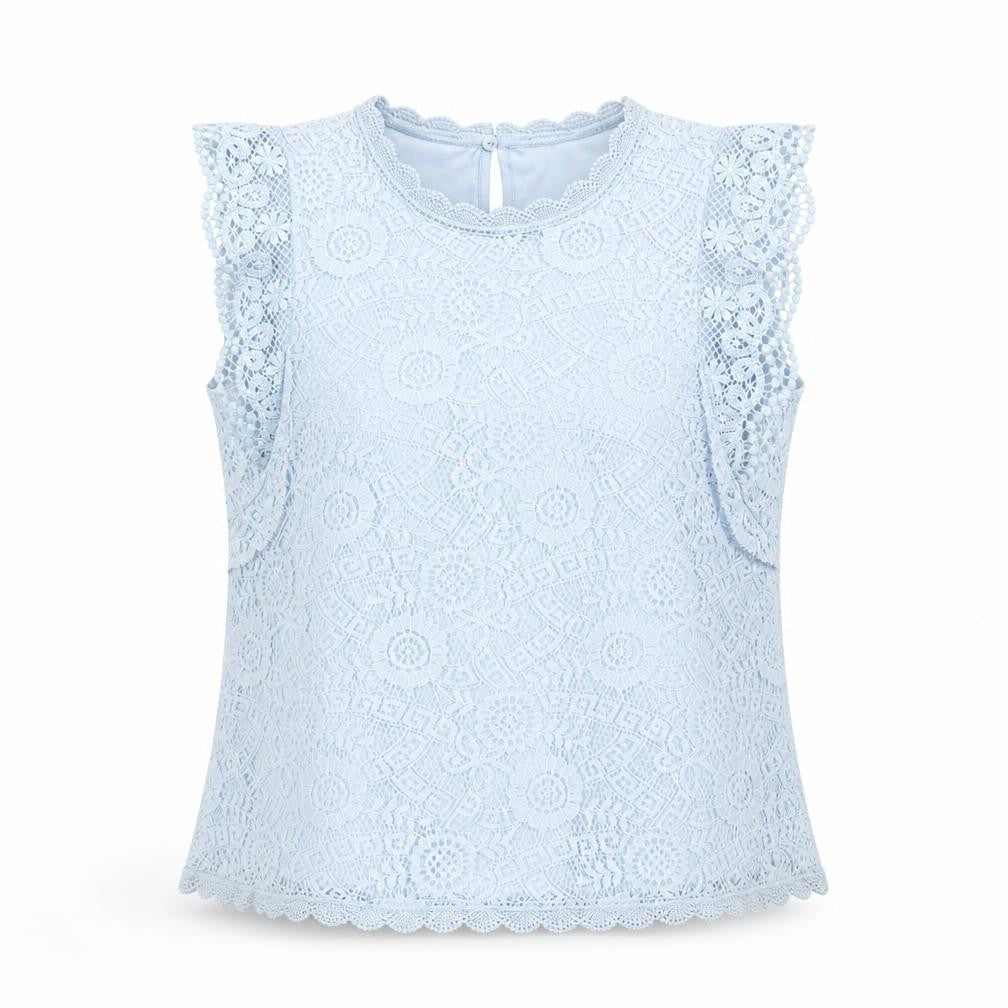 Pieces Women Blue Lace High Neck Sleeveless Blouse Size S