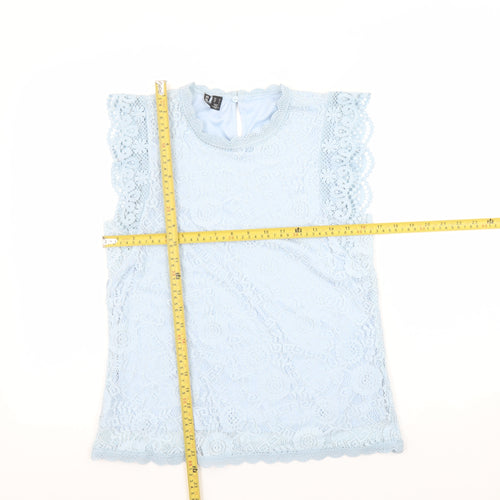 Pieces Women Blue Lace High Neck Sleeveless Blouse Size S