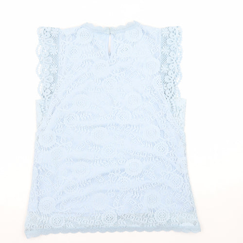 Pieces Women Blue Lace High Neck Sleeveless Blouse Size S