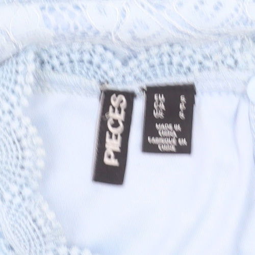 Pieces Women Blue Lace High Neck Sleeveless Blouse Size S