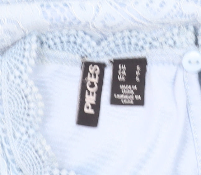 Pieces Women Blue Lace High Neck Sleeveless Blouse Size S