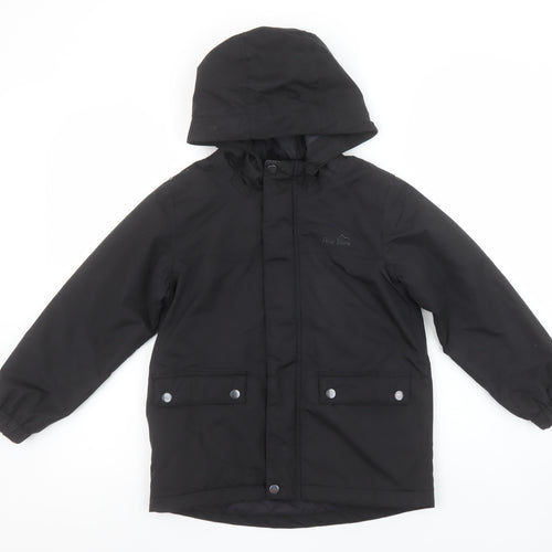 Peter Storm Boys Black Hooded Parka Coat 7-8 Years Waterproof Lined Jacket