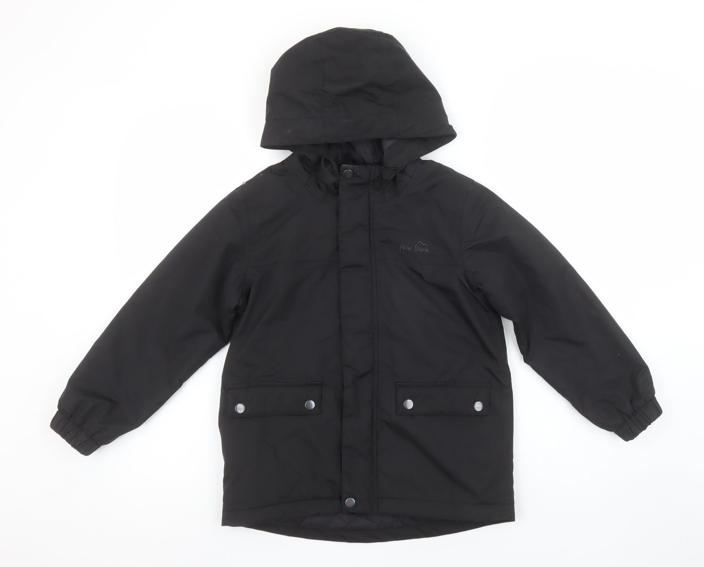 Peter Storm Boys Black Hooded Parka Coat 7-8 Years Waterproof Lined Jacket