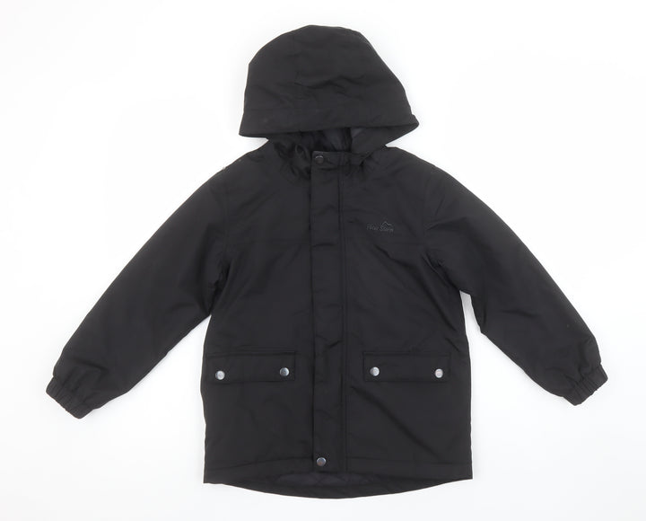 Peter Storm Boys Black Hooded Parka Coat 7-8 Years Waterproof Lined Jacket